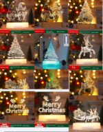 3D acrylic LED lamp next to a beautifully decorated holiday display, perfect for real christmas trees for sale